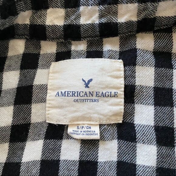American Eagle Oversized Plaid Shirt Black White Small Relaxed Fit - Picture 6 of 12